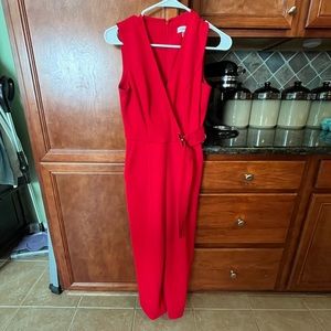 Calvin Klein red sleeveless jumpsuit with attached belt